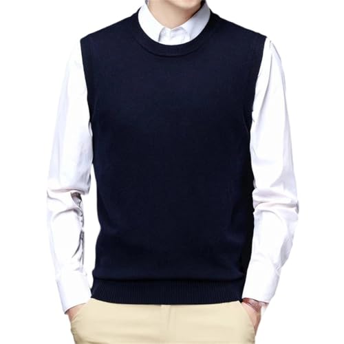 Men Sleeveless Knit Sweater Vest Crew Neck Business Casual Fitted Black Light Gray Pullover