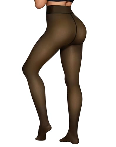 JTANIB Fleece Lined Tights Women 2 Pack, Fake Translucent Warm Pantyhose Winter Thick Sheer Thermal Tights
