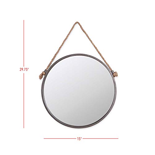 Foreside Home & Garden 15 inch Diameter Round Rustic Wall Mirror with Hanging Rope - Image 7