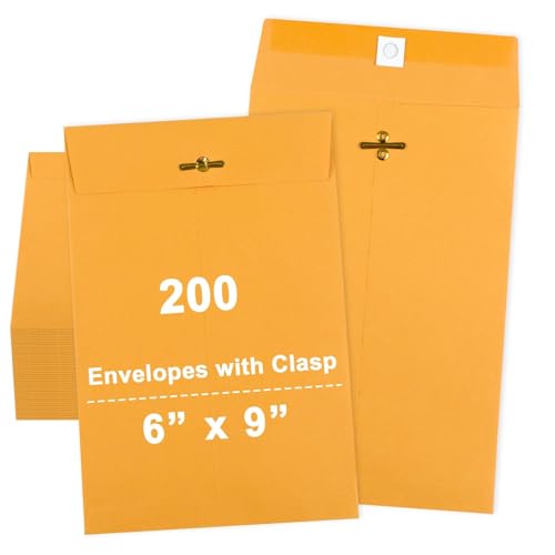 gisgfim Envelopes com fecho de 200 peças com selo de goma 15 x 23 cm, envelopes de manilla com fecho