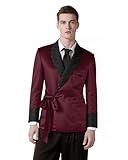 Apornipal Men's Short Satin Smoking Robe with Belt Soft Lightweight Smoking Jacket Elegant Dinner Coat (Wine Red Satin,44R)