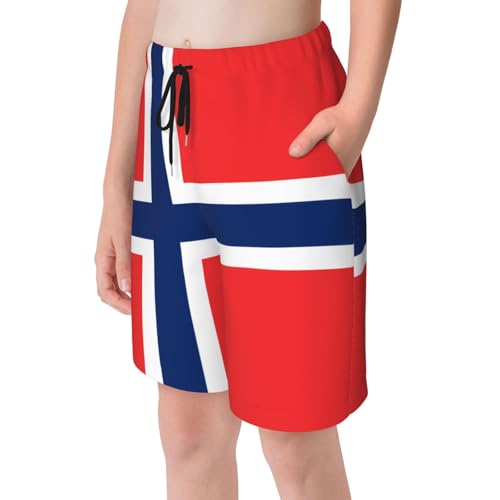 Norwegian Flag Youth Beach Pants, Soft and Breathable, with Drawstring Waist, Suitable for Sports and Leisure.4