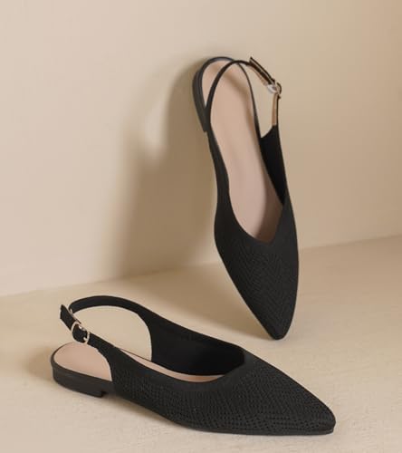 Slingback Ballet Flats for Women Pointed Toe Adjustable Buckle Strap Flats Comfortable Dressy Flats for Work & Party Knit Slip On Shoes3