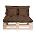 BRAVO HOME Juego de 4 Cojines para Sofá Palet Interior y Exterior – Asiento 120 x 80 x 10 cm + Respaldo 120 x 50 x 10 cm + 2 Cojines Cuadrados – Cojín Comfort para Sofa Palette Europa (Marrón)