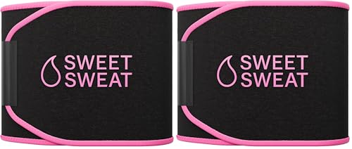 Image of Sports Research Sweet Sweat Waist Trimmer (Core Series) - Premium Sweat Enhancing Fitness Band for Women & Men - Adjustable Fit . Latex-Free Neoprene - Pink Logo, Medium (Pack of 2)