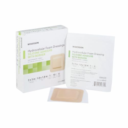 McKesson Foam Dressings, Adhesive Border, 3 x 3 in, 1 4/5 x 1 4/5 in, 10 ct