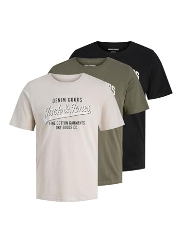 JACK & JONES Herren Jjethan Tee Ss Crew Neck 3Pk Mp Noos, Dusty Olive, XXL (3er Pack)