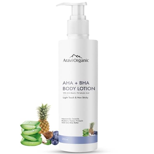 Aravi Organic AO/BODYLOTION/AHA_BHA/200 10% Aha + 1% Bha Exfoliating Body Lotion - Smooths Rough & Bumpy Skin - Glycolic & Lactic Acid Body Lotion cover