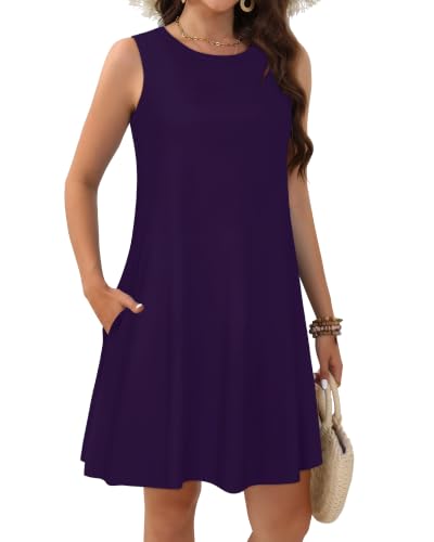 Image of JOLIGAL Womens Summer Dresses Casual Sleeveless Tshirt Sundress Beach Cover Up with Pockets Loose Tank Dress 2026