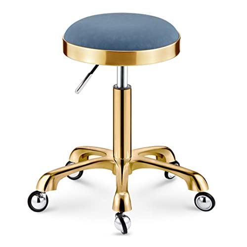 ZHOUXIAO Heavy Duty Adjustable Height Work Shop Stool with Wheels, Not Easy to Wrap Hair - Gold, Load-Bearing 440 Ib PU Leather Rolling Swivel Salon Hairdressing Stool - Blue