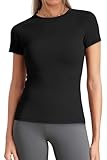 WIHOLL Womens Workout Tops Short Sleeve Athletic Shirts Skims Tops Tight Fitted Shirts Yoga Tops Black M