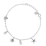 PERIMADE Bracelet à breloques en forme d'étoile de mer plaqué or - En argent sterling 925 massif - Pour anniversaire, été, vacances, plage, cadeau pour femme, mère, fille, meilleure amie, One Size