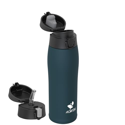 AORIN Botella Agua Acero Inoxidable 18/8 con 2 Tapas, 750ml Botella Agua Niños, Botella Térmica Anti-Fugas, Botella Gimnasio, Termo sin BPA para Deportes, Exterior, Viajes y Escuela