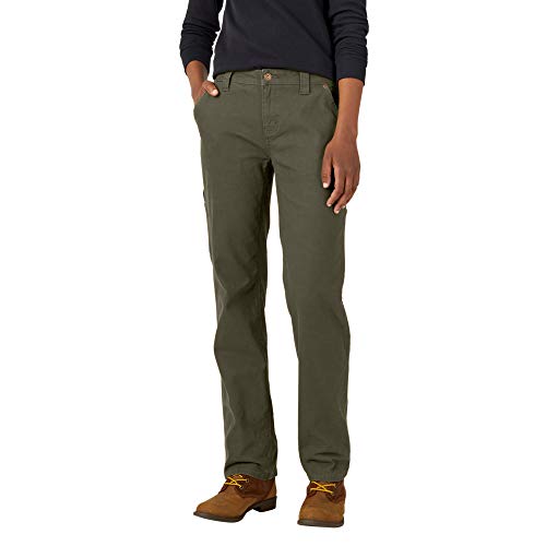 Dickies Women's Relaxed Straight Carpenter Duck Pant, Rinsed Moss Green, 10