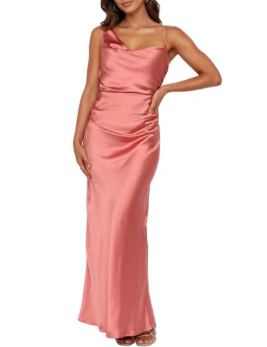 Image of Formal Satin Silk Spaghetti Strap Maxi Dresses for Women Wedding Guest