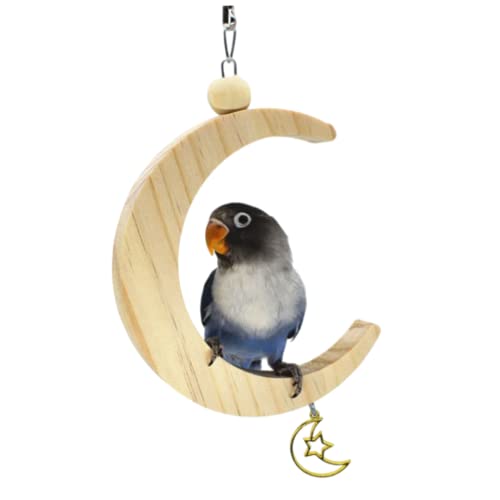 Parakeet Wood Swing Moon Shaped Hanging Ring Bird Branch Chew Parrot Toys (Moon,Small)
