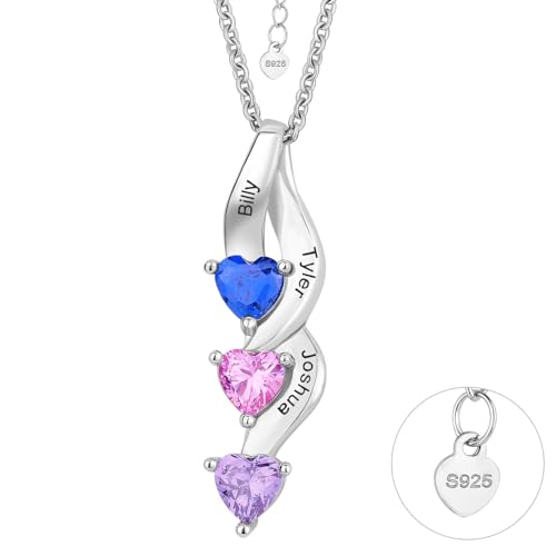 925 Sterling Silver Birthstone Necklace for Mothers with 1-6 Names Personalized Mother Necklace for Women Custom Family Pendant Necklace for Mom Grandma