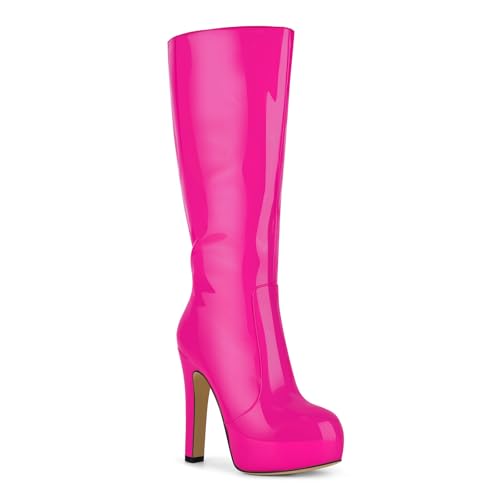 Image of richealnini Women's Low Platform Block High Heel Knee High Boots with Zipper