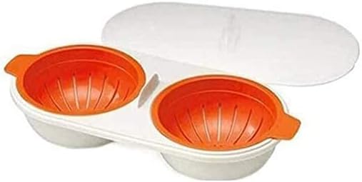 Caldera escalfadora de huevos de doble taza para microondas BenedictEggs perfecta para cocinar huevos de doble capa para microondas (forma amarilla)