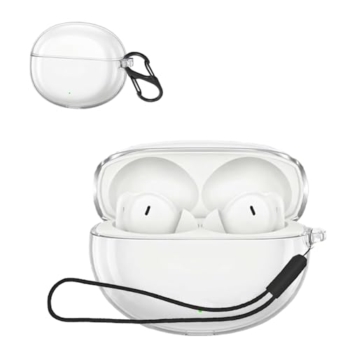 For OPPO Enco Air5 Pro ケース カバー【HNWEIWEI】 （カラビナ付き+ストラップ付き ） シリコン 便利 カラビナ付 旅行 軽量小型 装着充電可能 OPPO Enco Air5 Pro 用 ケース カバー(クリア)