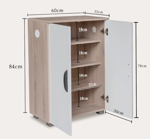 Image of LERIMO 2-Door Engineered Wood Shoe Rack, 4-Tier Wooden Shoe Rack for Entryway, Shoe Storage Cabinet with Doors Adjustable Shelves, Wooden Shoes Rack Organizer (Wotan Oak & White, 2 Door)