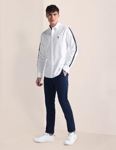 Image of U.S. POLO ASSN. Mens White Solid Collared Neck Long Sleeve Men's Casual Shirts