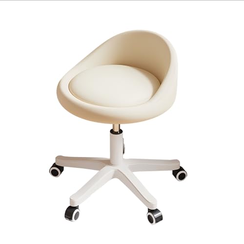 Image of Swivel Rolling Stool with Wheels, Height Adjustable PU Leather Drafting Chair, Round Seat for Salon, Spa, Tattoo, Office, Home Use Beige Set of 2