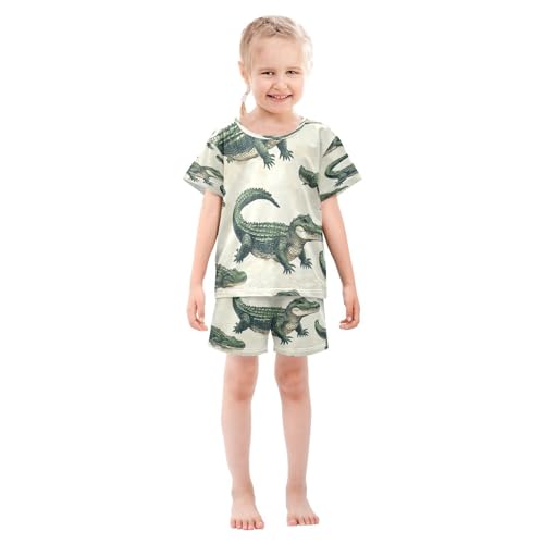 Pajama Sets Short Sleeve Alligator Pattern Print Design Soft Cotton Summer Sleepwear 2 Piece PJS Size 5-14T4