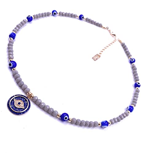 Cabalistic Evil Eye Pendant Necklace Beaded Chain Blue Cubic Zirconia Lucky Amulet Gargantilla Protectora - Image 4