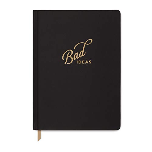 Designworks Ink "Bad Ideas" Black 8.5" x 10.25" Jumbo Journal Notebook with Cloth Cover, Gold Accents, Lined Pages, Ribbon Marker for Work, Writing, Journaling