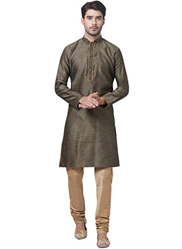 Image of VASTRAMAY Men's Black Cotton Silk Blend Kurta and Pyjama Set VASMK047BLnPRG 36