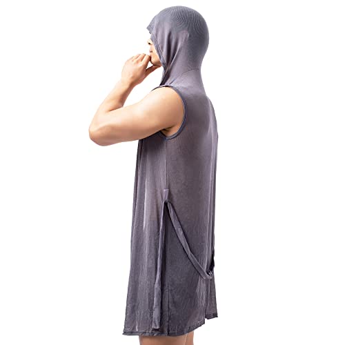 YUFEIDA Men's Robe with Hood Sheer Soft Bathrobe Lightweight Pajamas Shirt Open Front Summer Shawl Robe with Adjustable Belt3