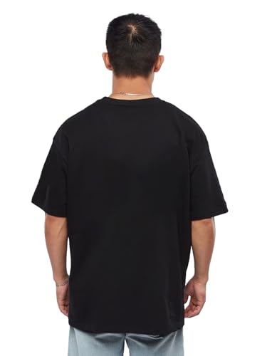 Image of LEOTUDE Half Sleeve Oversized Cottonblend Round Neck Drop Shoulder Printed Men's T-Shirt (Color Black)