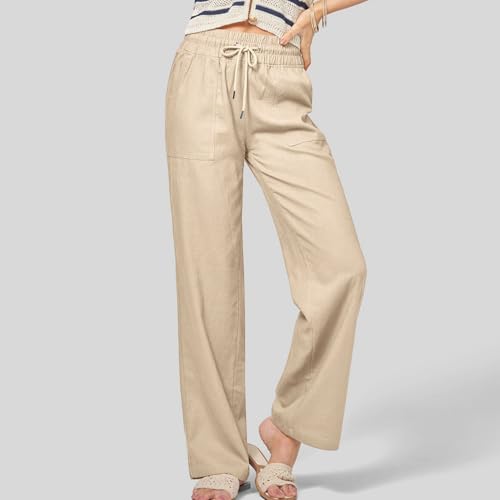 Duyang Wide Leg Linen Pants for Women Summer Beach Vacation Casual Pant Fashion High Waisted Loose Trousers Trendy Clothes4