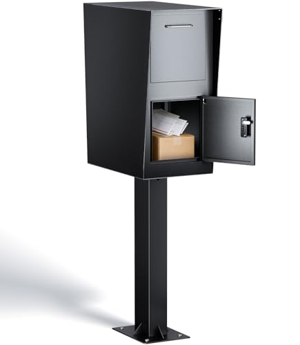 All-in-One Secure Curbside Locking Mailbox for Packages & Mail, Galvanized Steel with Combination Lock & Key, Anti-Theft Rainproof Design, Spacious Interior (Black)