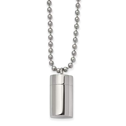 Bonyak Jewelry Chisel Stainless Steel Polished Capsule That Opens on a 22 inch Ball Chain Neck