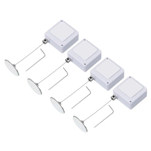 Image of PATIKIL 3.3 Ft Retractable Remote Control Tether, 4 Pcs Square Security Cable Lanyard Lock Pause Style with Adjustable Clasp Adhesive for TV Remote Controller, White(Round Iron Cap)