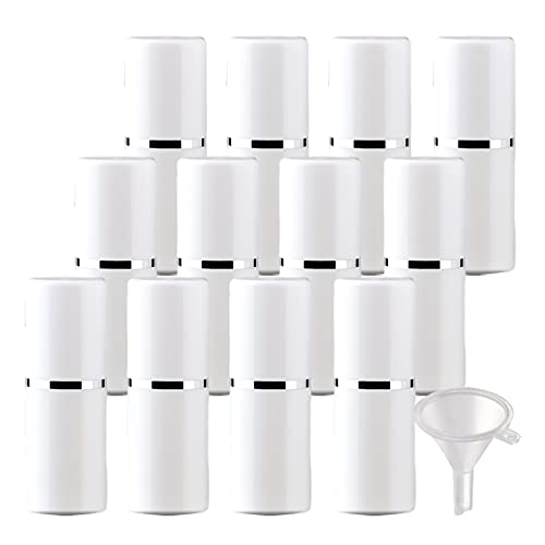 ZEOABSY 12 Piezas NO Recargable 15 ml Airless Botella de Bomba de Loción Blanco con Cinta Plata, 15ml Vacío Dispensador de Envase de Botella Cosmética para Gel Cremas - SIN Tubos INTERNOS Cover