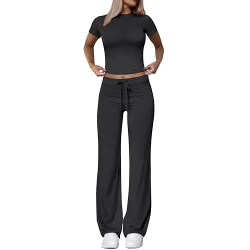 Flare Leggings for Women Fold Over Yoga Pants Stretch Bell Bottom Y2K Lounge Casual Sweatpants X-Small Black