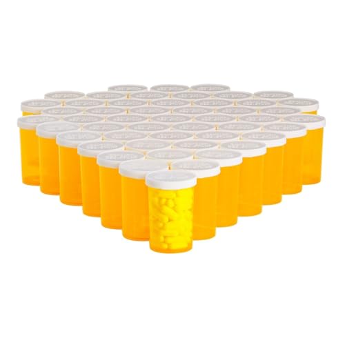 Image of Juvale Empty Pill Bottles with Caps - Easy-Open Plastic Vials with Caps - Compact Travel Pill Bottles - 20 Dram, Orange, Pack of 50