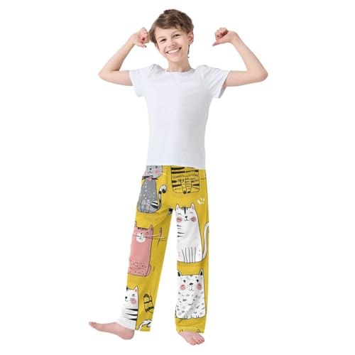 Kitten Cats Print Boys Long Pants Soft Trousers Elastic Waist Kids Lounge Bottoms with Pockets S-XL3
