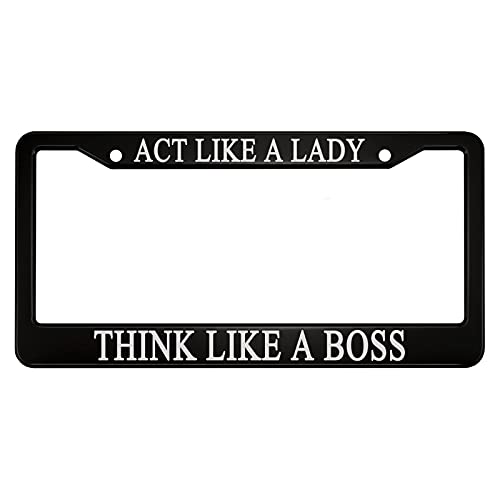 oFloral Act Like a Lady Think Like a Boss Aluminum Alloy License Plate Frame White Letters Applicable to US Standard Car Metal Car Tag Frame Front License Plate Cover Holder for Women Men(1 Pack)