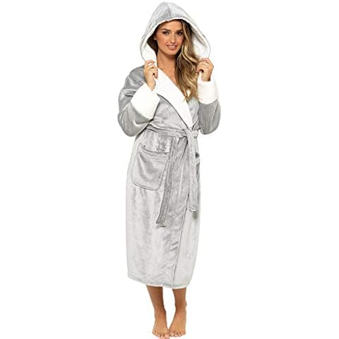 KATE MORGAN Ladies Luxury Soft & Cosy Hooded Dressing Gown (12-14, Grey Shimmer) Cover