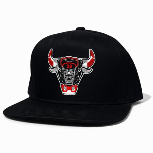 SNELOS Basketball Snapback Hat for Men Flat Brim Baseball Cap Embroidered Urban Streetwear Cap Adjustable Sports Snapback Premium Basketball Hat - SNELOS Bull