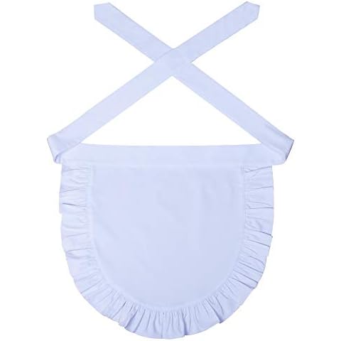 Love Potato 100% Cotton White Half Apron, Classic Halloween Party Cosplay Costumes Dress Accessory, White Cover