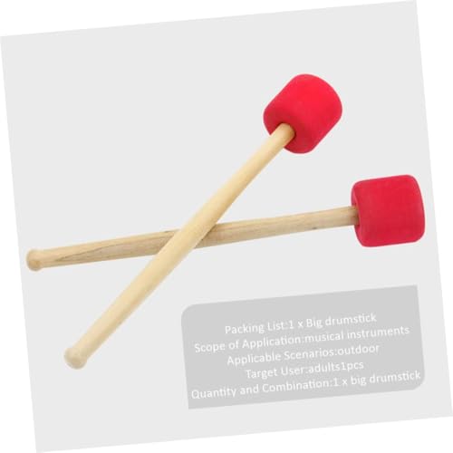 Baqueta para bombo con mango de madera y cabeza acolchada de goma, color rojo miniatura 6