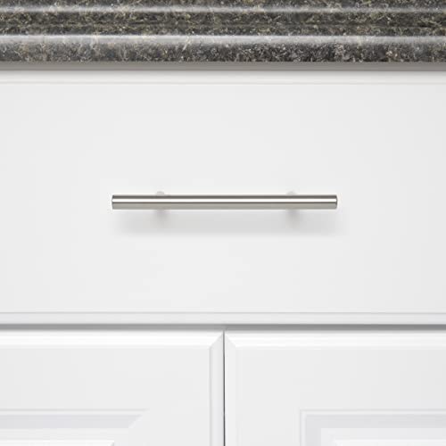 Image of South Main Hardware Euro Bar Cabinet Drawer Pull Handle (3 /8 inch Diameter), 5.88 inch Length (3.5 inch Hole Center), Satin Nickel, Mounting Hardware Included, 10-Pack