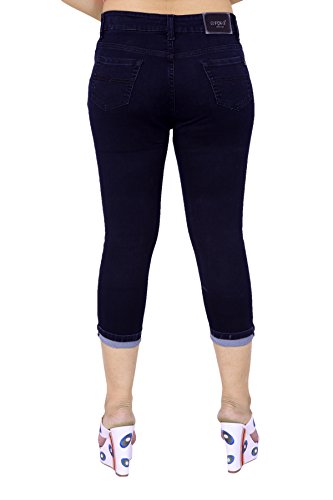 Image of FCK-3 Stretchable Denim Solid Mid Waist Knee Length Button Closure 5 Pocket Capree for Women