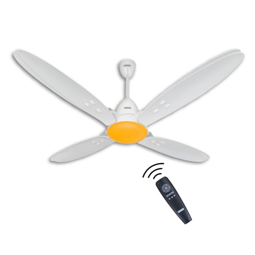 Image of USHA Bloom Lily Nova 4-Blade BLDC Ceiling Fan |100% Copper Motor |Bi-Directiona|RF Remote |Sleep, Boost & Timer Mode |Whisper-Quiet |Dust-Resistant |3Y Motor & 2Y PCB Warranty | White & Saffron Yellow