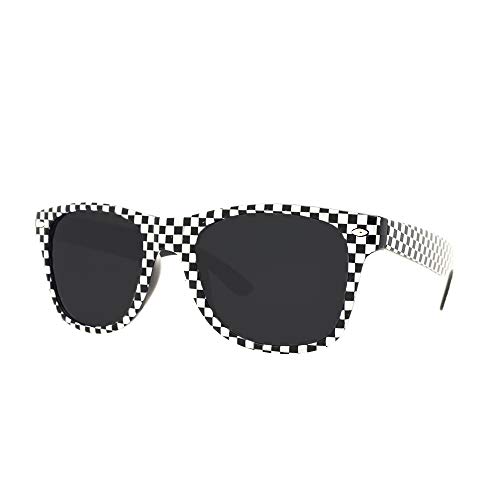 Pop Fashionwear Classic Rectangular Sunglasses Polarized Lens Black Frame White Checker T712